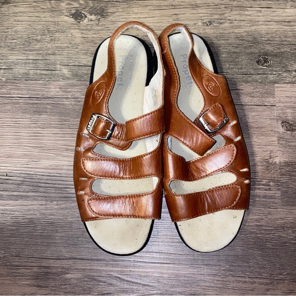 PROPET W0001 BREEZE WALKER WOMENS 8 M(B) TAN LEATHER COMFORT SLINGBACK SANDALS